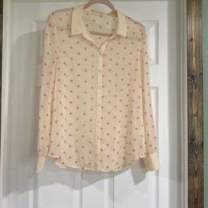 Cream polka dot blouse size medium